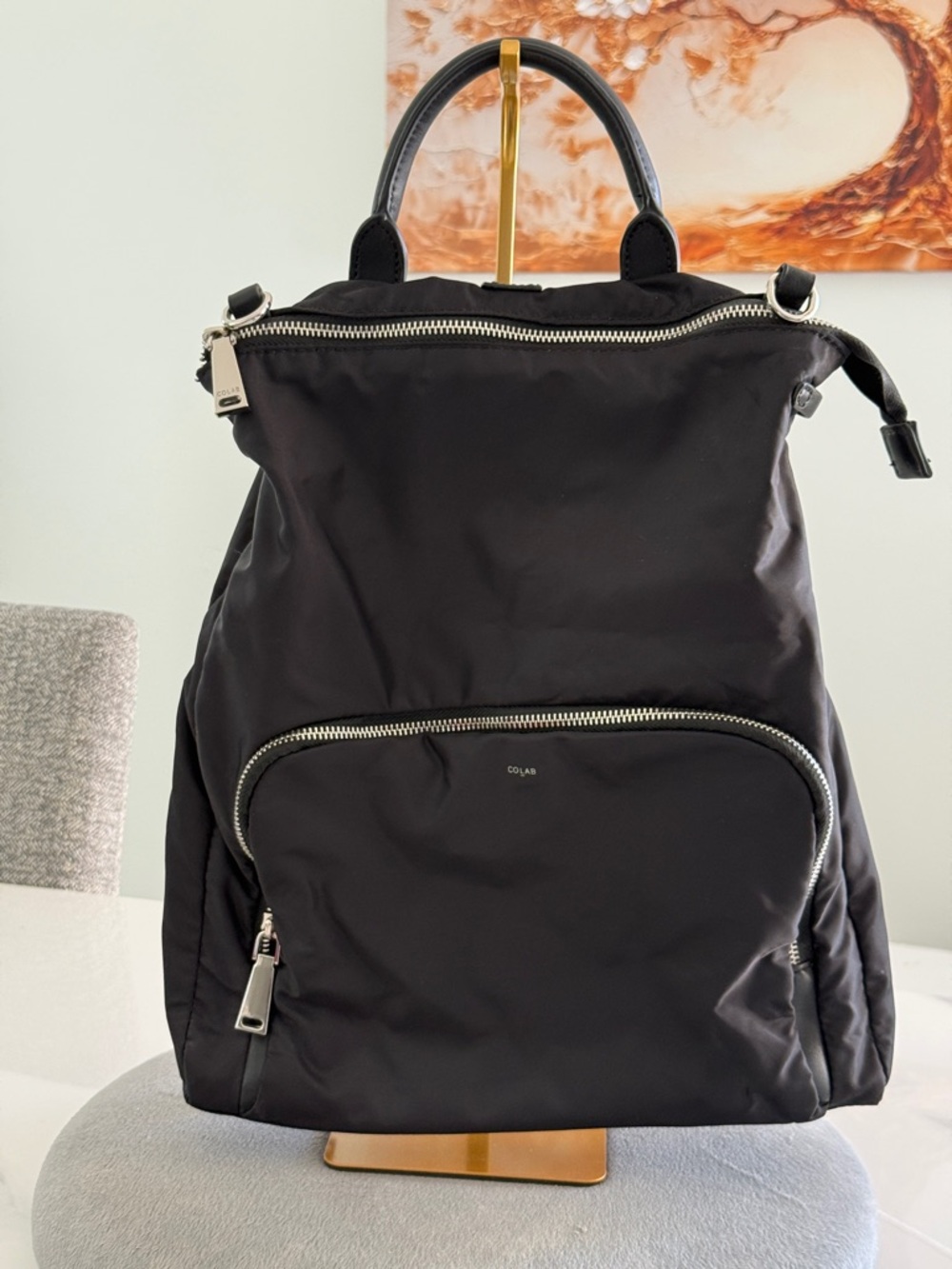 CoLab Black Nylon Everyday Backpack with Silver Zippers